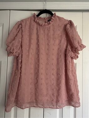 SHEIN Dusty Rose Textured Ruffle Sleeve Blouse